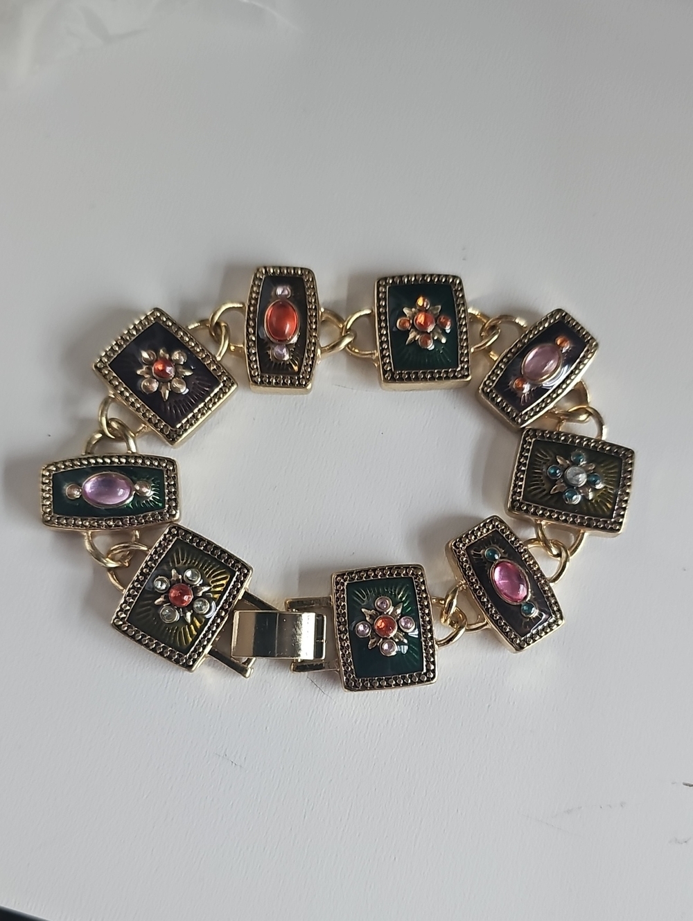 Vintage Napierbracelet EnamelCrystalsCabochons IBO Panel bracelet
